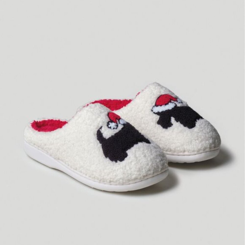Scotty dog Christmas shearling slippers large - Picture 2 of 2